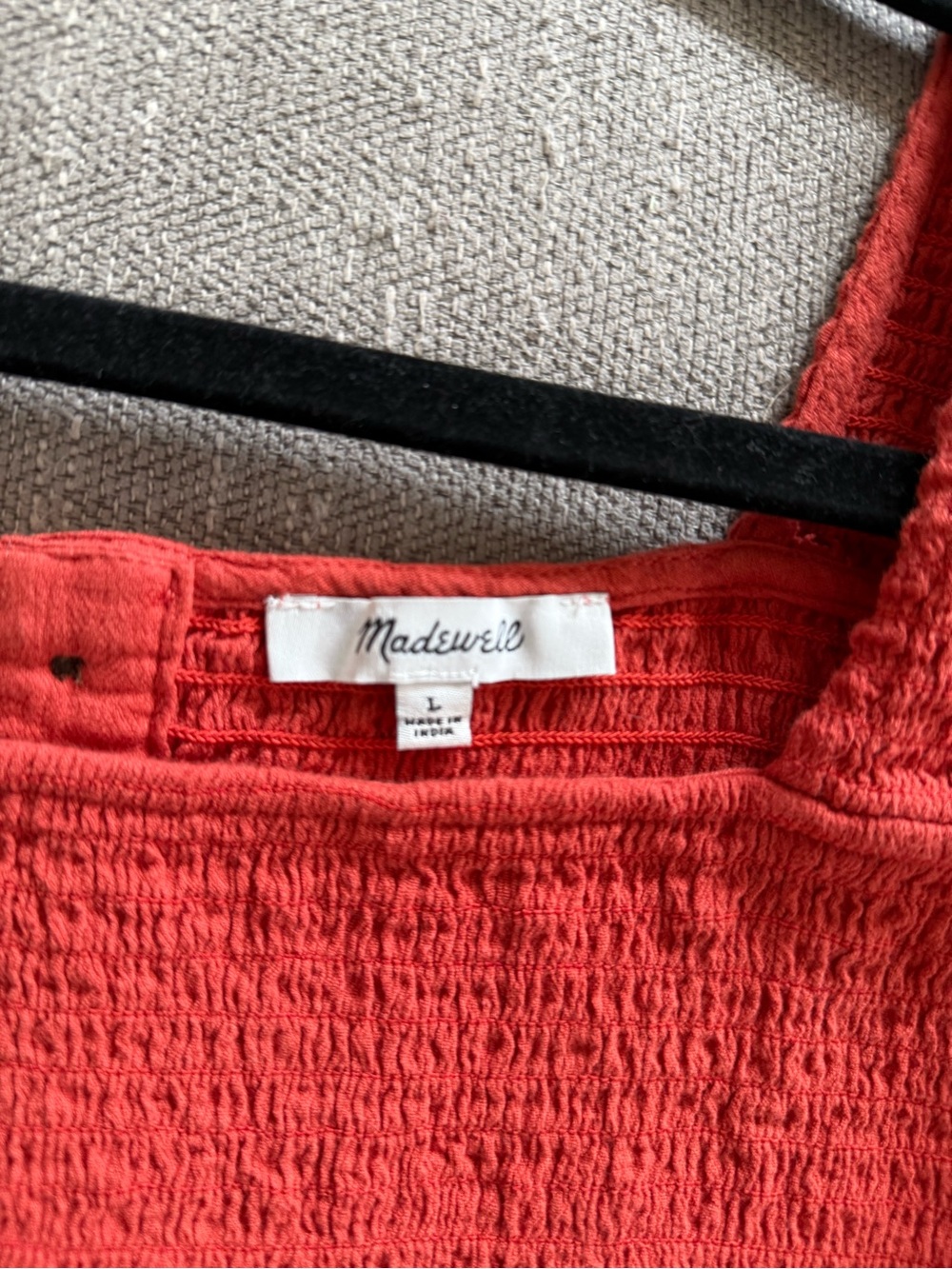 Madewell Lucie Smocked Eyelet Top, Chili Fresno, L - Picture 4 of 7